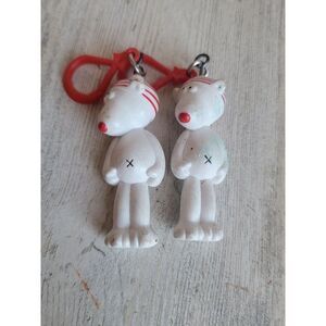 Vintage polar bear striped tag keychain set Xmas ornament